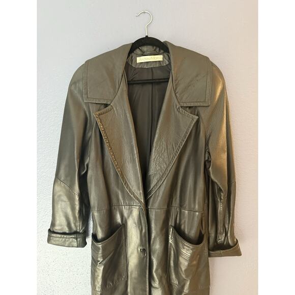 Vintage ANDREW MARC women's BLACK LAMBSKIN LEATHER FULL LENGTH TRENCH COAT LARGE - Picture 4 of 10